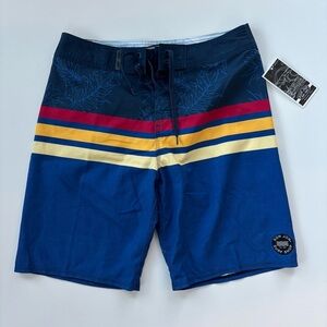 Ron Jon Men's Blue Yellow Red Striped Surf Shorts Board Shorts Size 20, NWT NEW